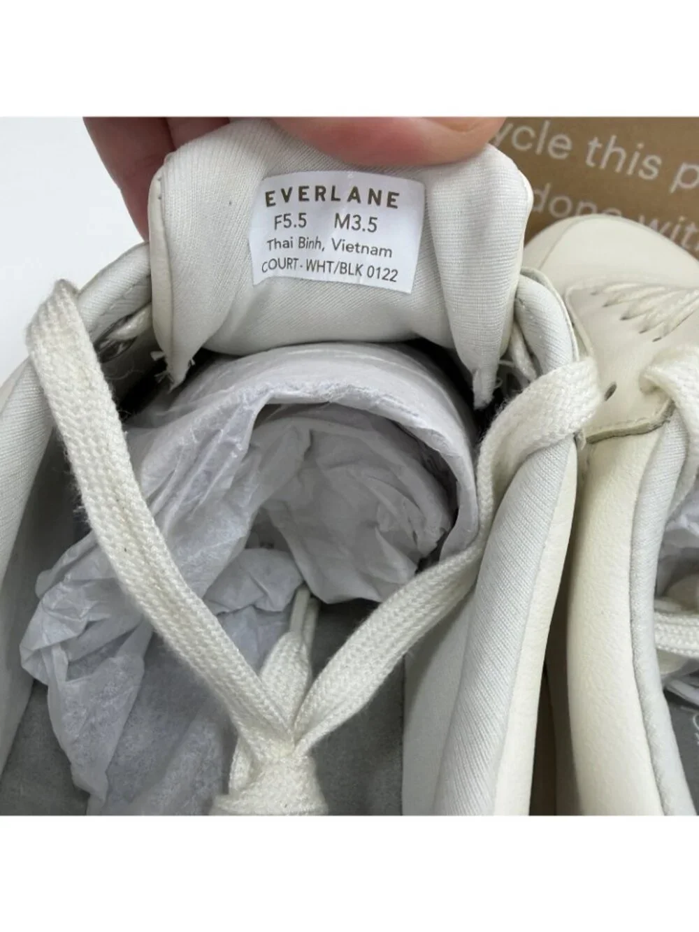 Everlane ReLeather® Court Sneaker size 5.5 Women's Lace-up Shoes White/Black - Picture 4 of 6